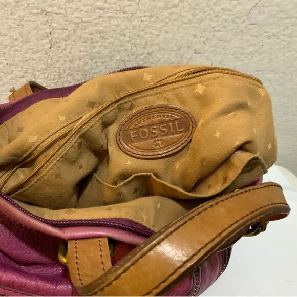 Fossil Explorer Messenger Bag Pink Fold Over Crossbody Leather Tote Womens Large - Picture 6 of 7